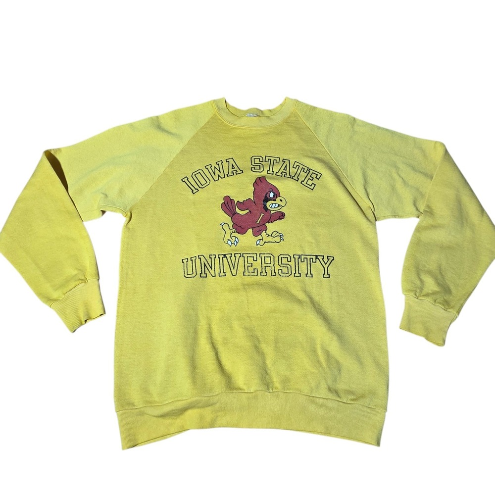 Vintage 80s Iowa State University Sweatshirt Yellow Russell Athletic‎ USA VR